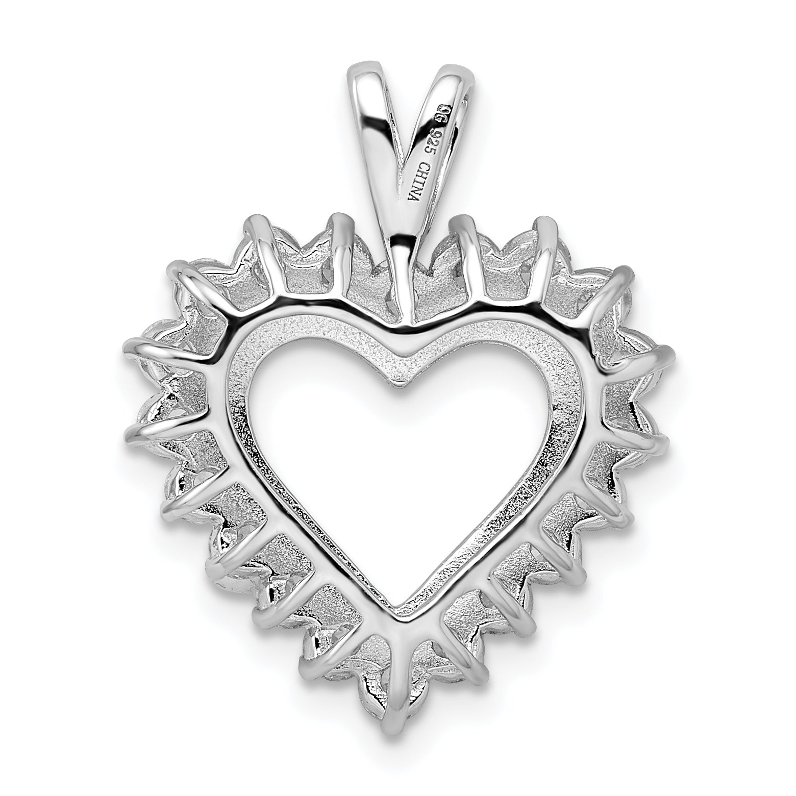 Sterling Silver Rhodium-Plated Cz Open Heart Pendant