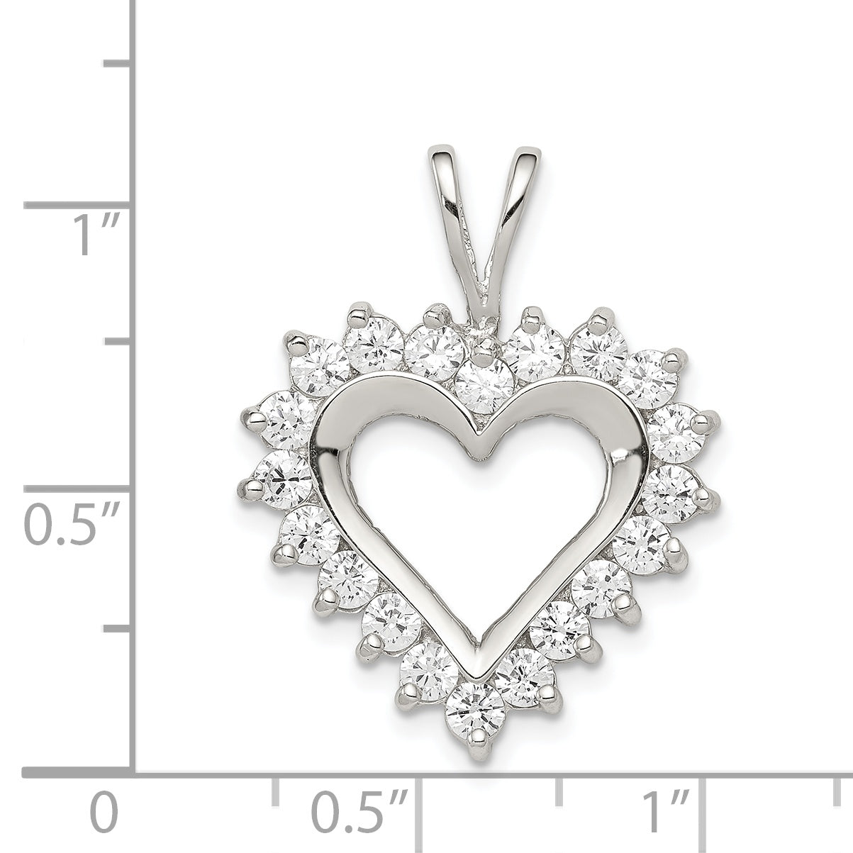 Sterling Silver Rhodium-Plated Cz Open Heart Pendant