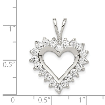 Sterling Silver Rhodium-Plated Cz Open Heart Pendant