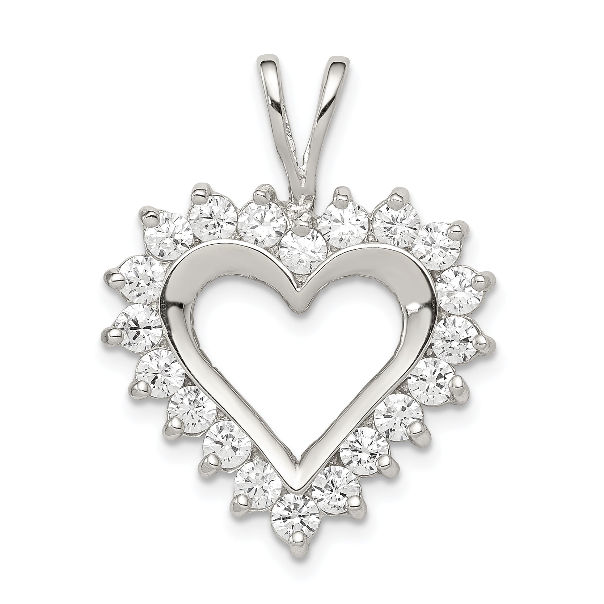 Sterling Silver Rhodium-Plated Cz Open Heart Pendant