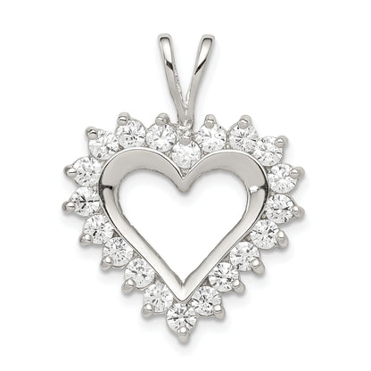 Sterling Silver Rhodium-Plated Cz Open Heart Pendant