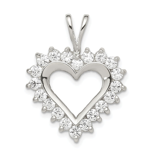 Sterling Silver Rhodium-Plated Cz Open Heart Pendant