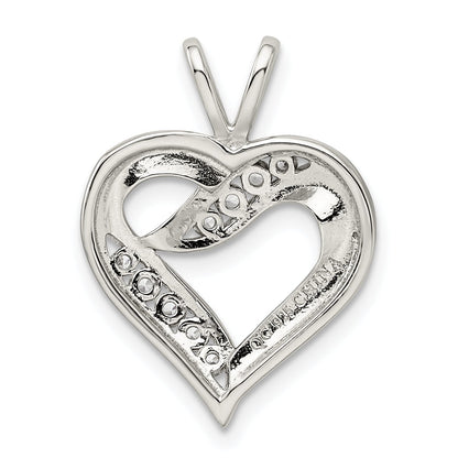 Sterling Silver Rhodium-Plated Cz Heart Pendant