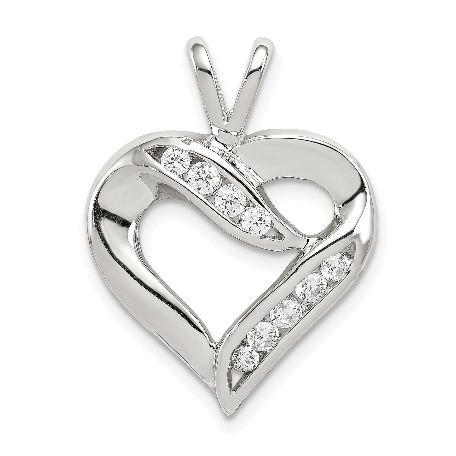 Sterling Silver Rhodium-Plated Cz Heart Pendant