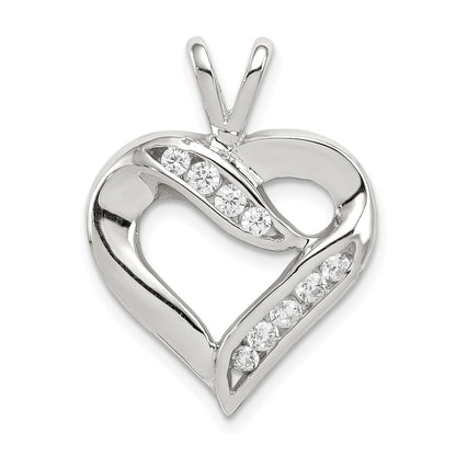Sterling Silver Rhodium-Plated Cz Heart Pendant