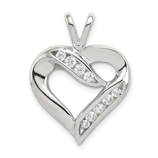 Sterling Silver Rhodium-Plated Cz Heart Pendant