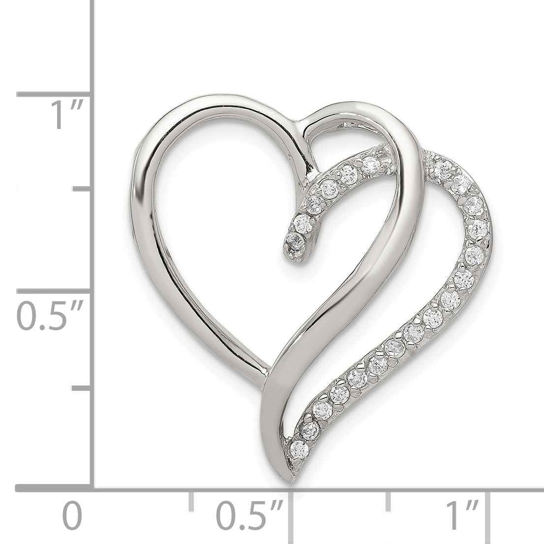 Sterling Silver Rhodium-Plated Cz Heart Pendant