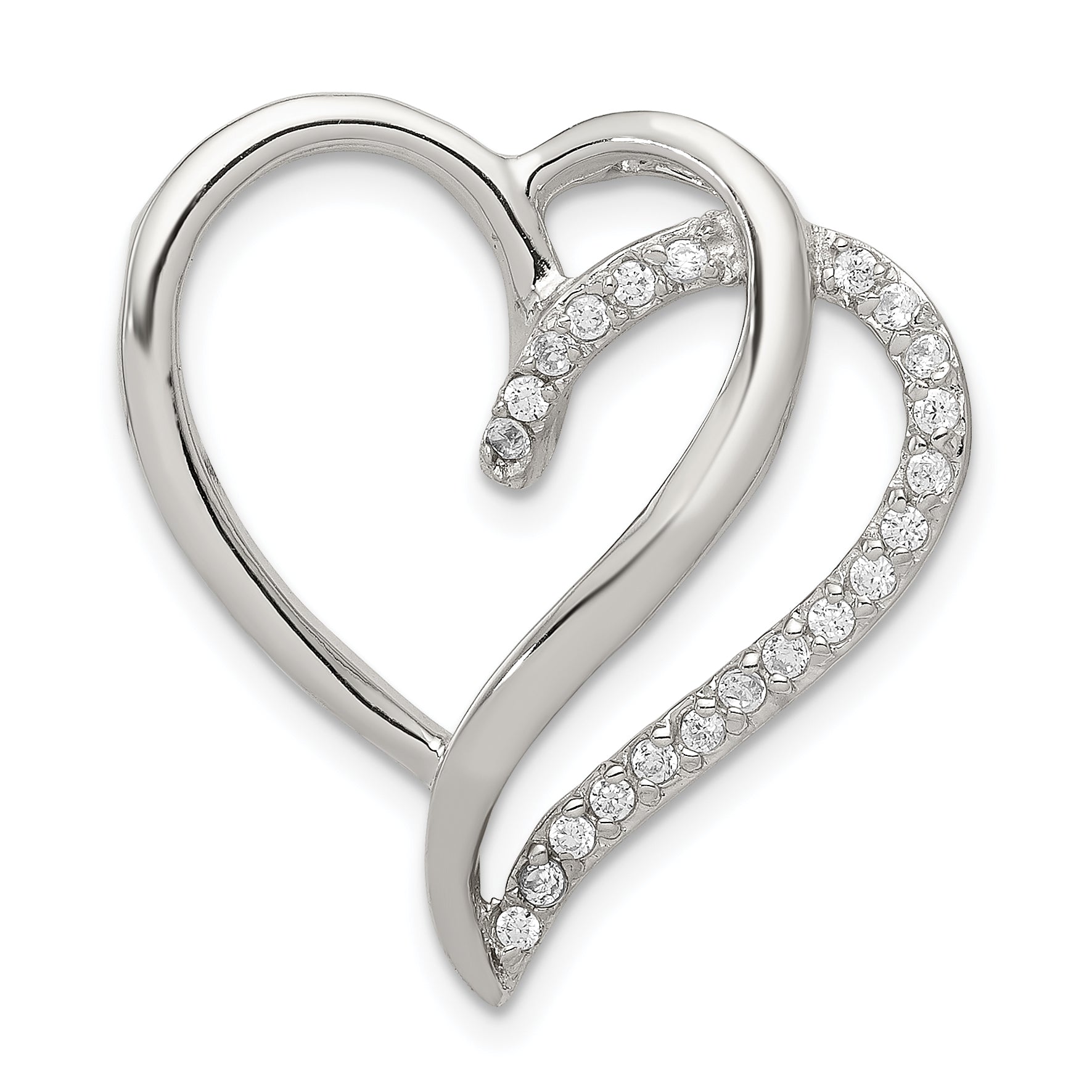 Sterling Silver Rhodium-Plated Cz Heart Pendant