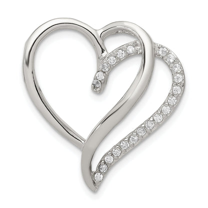 Sterling Silver Rhodium-Plated Cz Heart Pendant