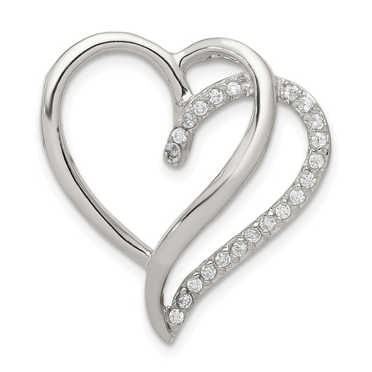 Sterling Silver Rhodium-Plated Cz Heart Pendant