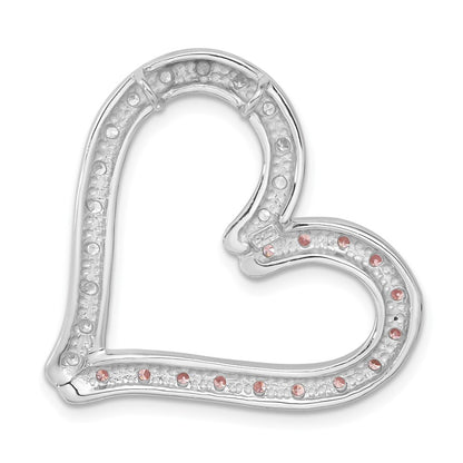 Sterling Silver Pink And Clear Cz Heart Chain Slide