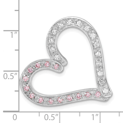Sterling Silver Pink And Clear Cz Heart Chain Slide