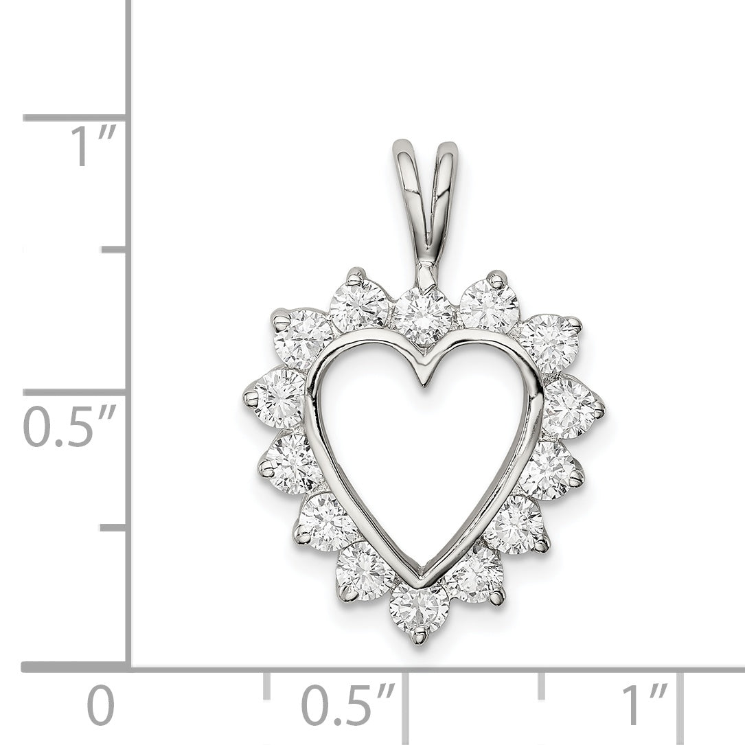 Sterling Silver Rhodium-Plated Cz Heart Pendant