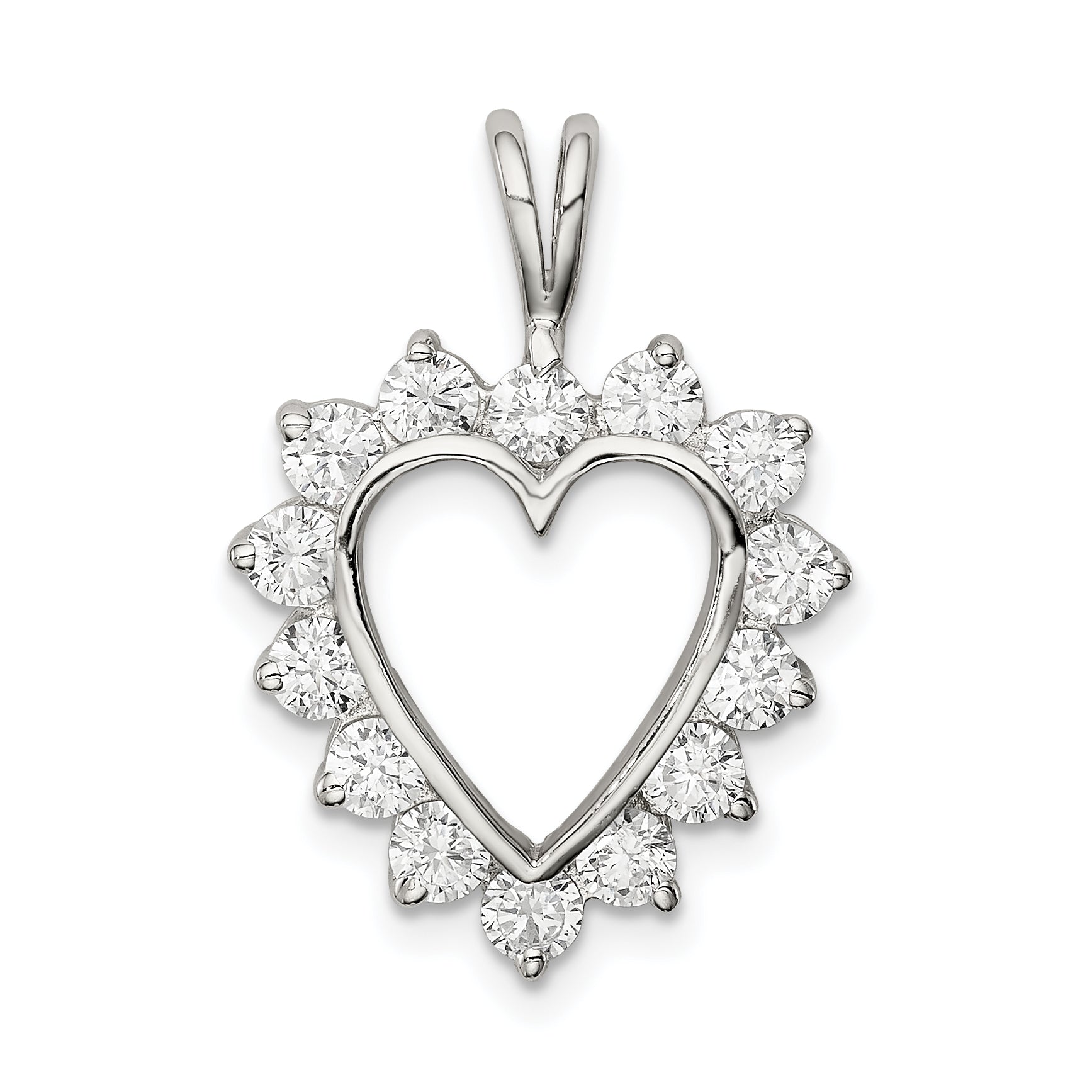 Sterling Silver Rhodium-Plated Cz Heart Pendant