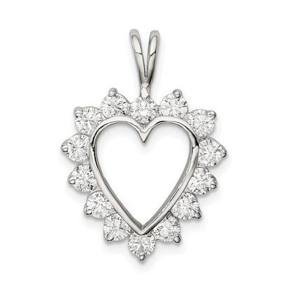 Sterling Silver Rhodium-Plated Cz Heart Pendant
