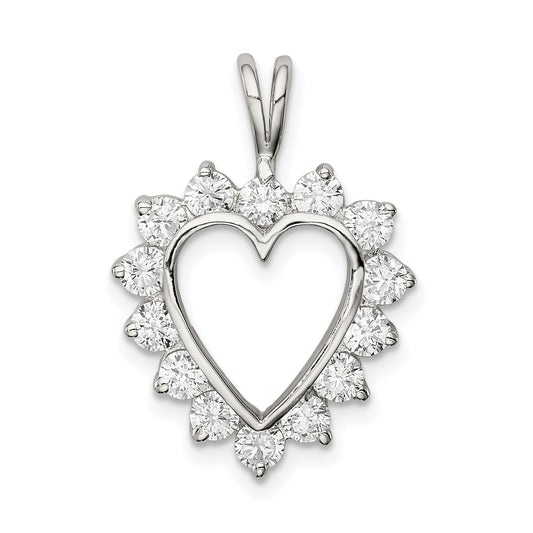 Sterling Silver Rhodium-Plated Cz Heart Pendant