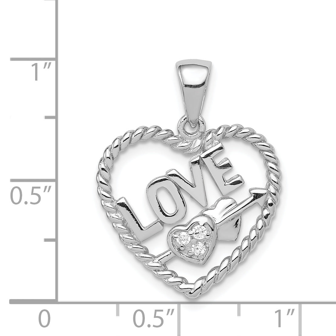 Sterling Silver Rhodium-Plated Cz Love Heart Pendant