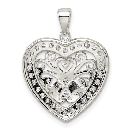 Sterling Silver Rhodium-Plated Cz Filigree Heart Pendant