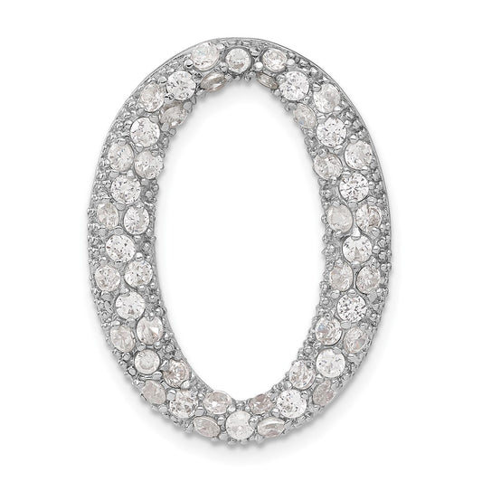 Sterling Silver Cz Oval Chain Slide Pendant