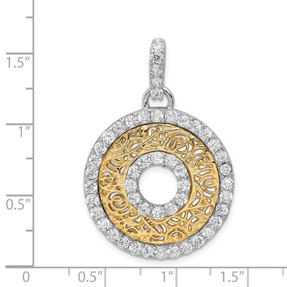 Sterling Silver Rhodium-Platedcz & Vermeil Circle Pendant