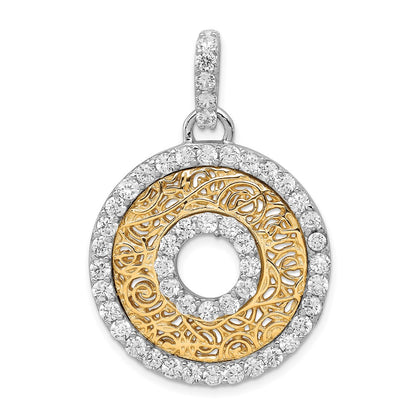 Sterling Silver Rhodium-Platedcz & Vermeil Circle Pendant