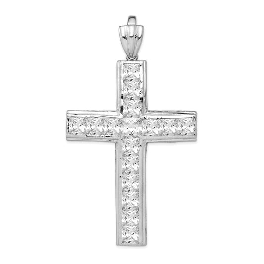 Sterling Silver Rhodium-Plated Cz Cross Pendant