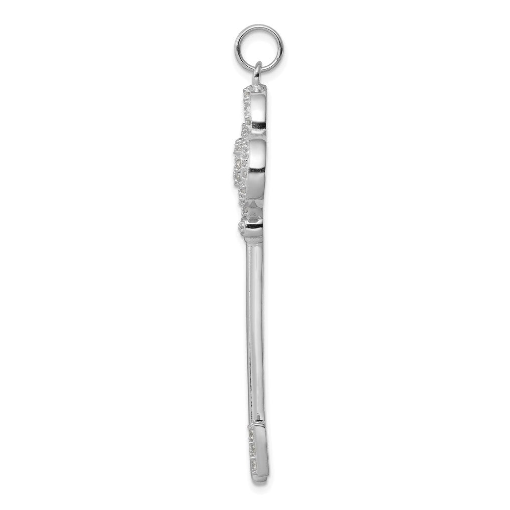 Sterling Silver Rhodium-Plated And Cz Key Pendant