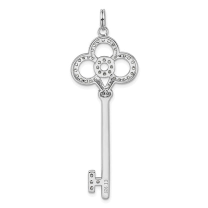 Sterling Silver Rhodium-Plated And Cz Key Pendant