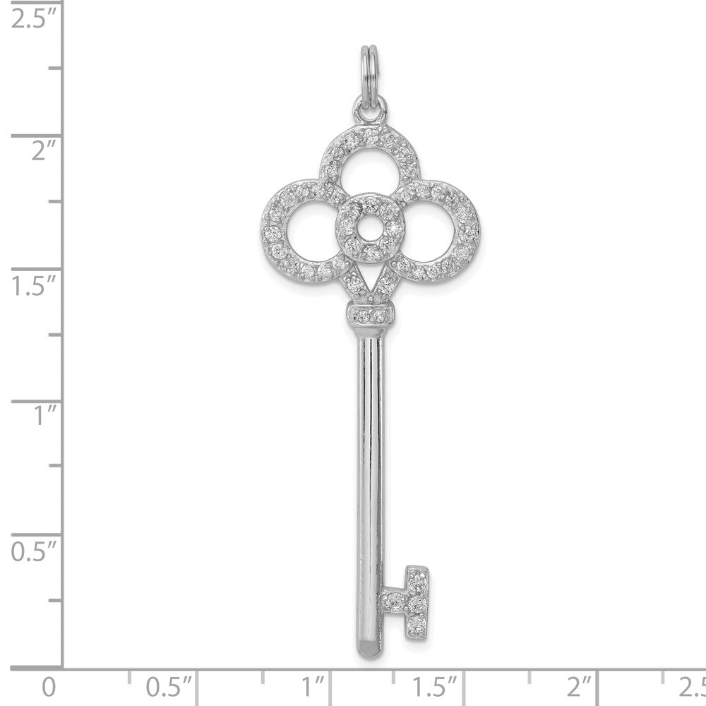 Sterling Silver Rhodium-Plated And Cz Key Pendant