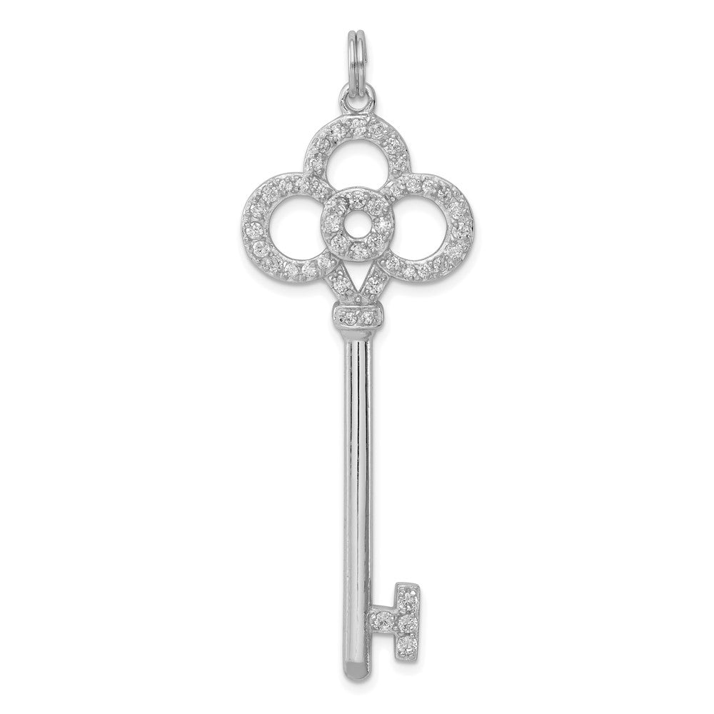 Sterling Silver Rhodium-Plated And Cz Key Pendant