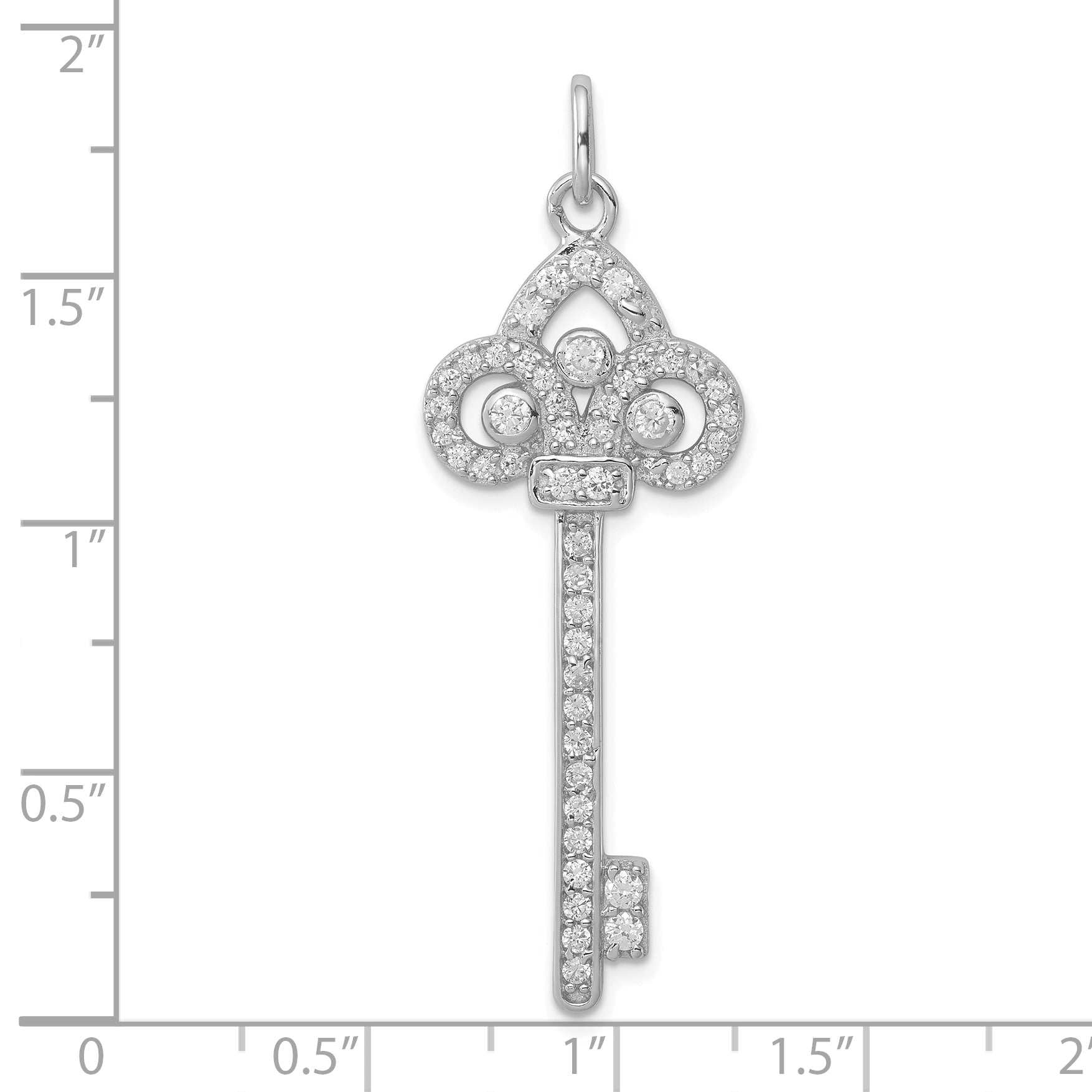 Sterling Silver Rhodium-Plated And Cz Key Pendant