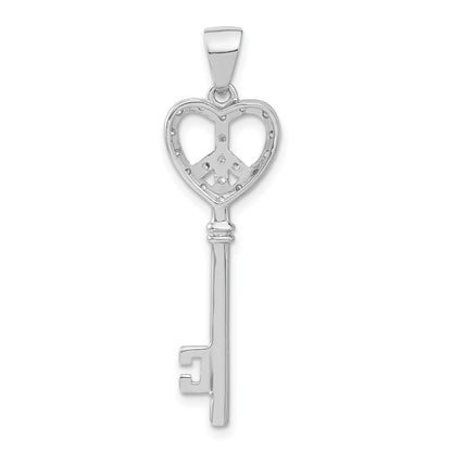 Sterling Silver Cz Peace Heart Key Pendant