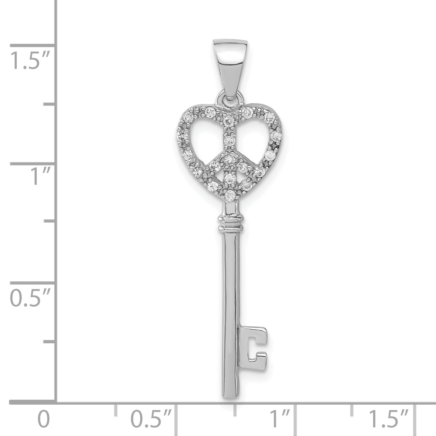 Sterling Silver Cz Peace Heart Key Pendant