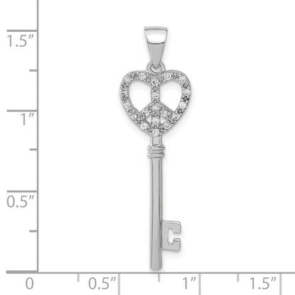 Sterling Silver Cz Peace Heart Key Pendant