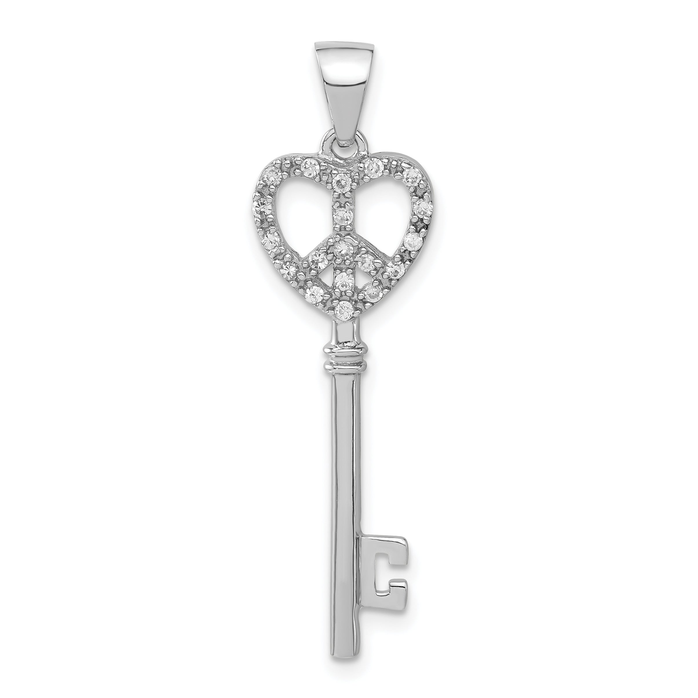 Sterling Silver Cz Peace Heart Key Pendant