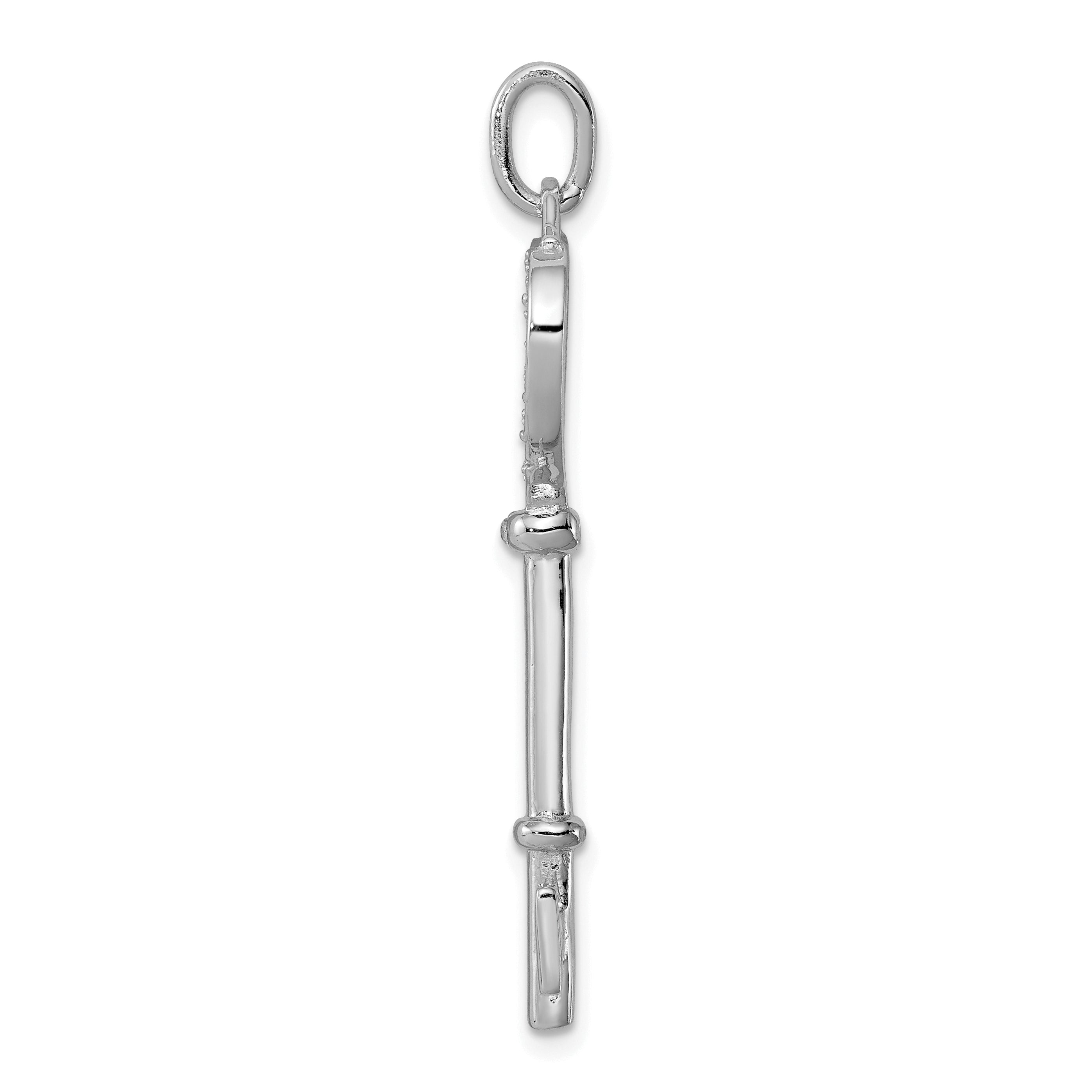 Sterling Silver Rhodium-Plated Cz Heart Key Pendant