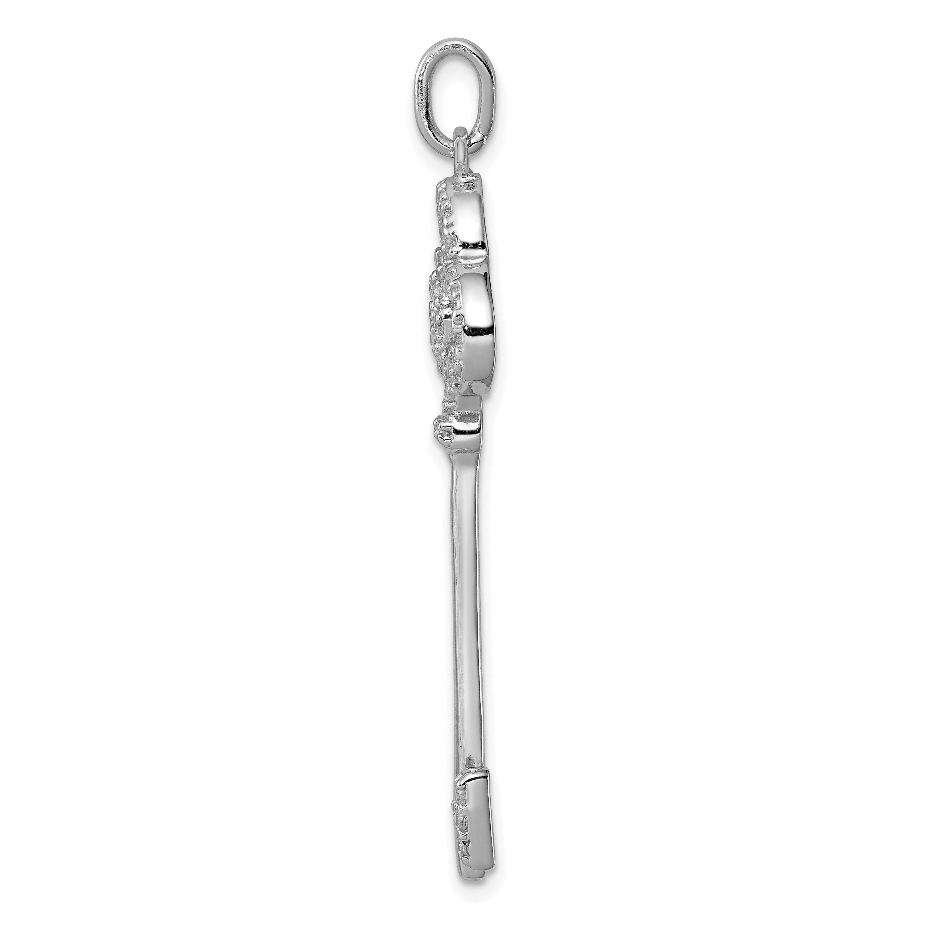 Sterling Silver Rhodium-Plated Cz Key Pendant