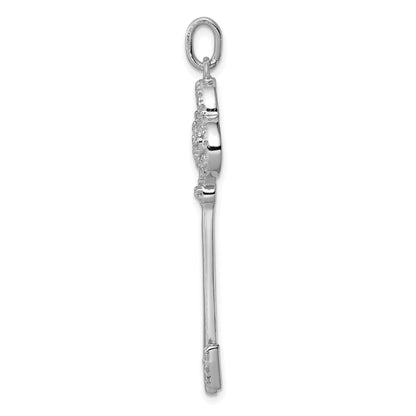 Sterling Silver Rhodium-Plated Cz Key Pendant