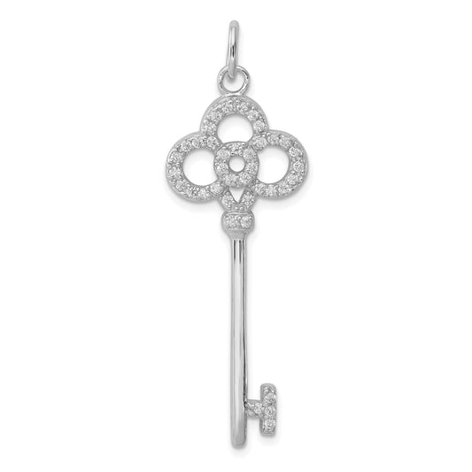 Sterling Silver Rhodium-Plated Cz Key Pendant