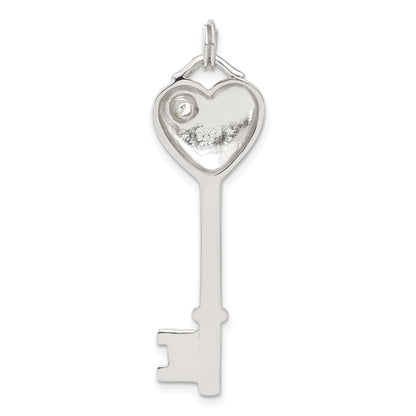 Sterling Silver Cz Heart Key Pendant