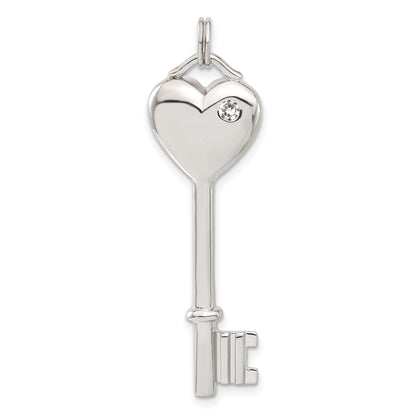 Sterling Silver Cz Heart Key Pendant