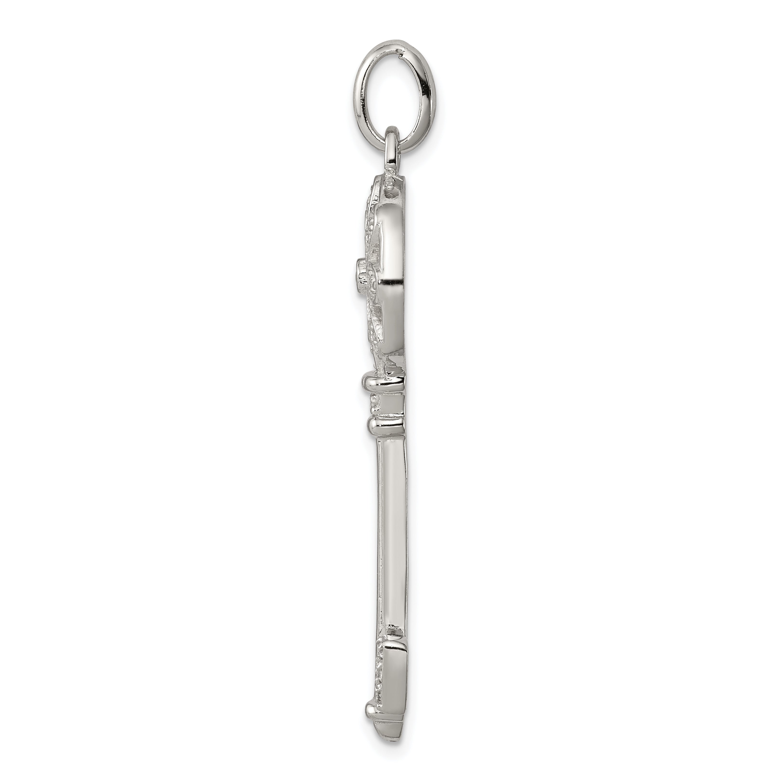 Sterling Silver Rhodium-Plated Cz Key Pendant