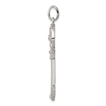 Sterling Silver Rhodium-Plated Cz Key Pendant