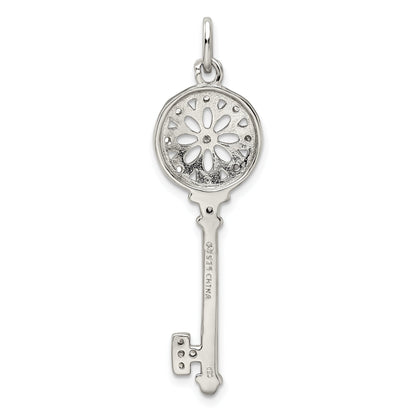Sterling Silver Rhodium-Plated Cz Key Pendant