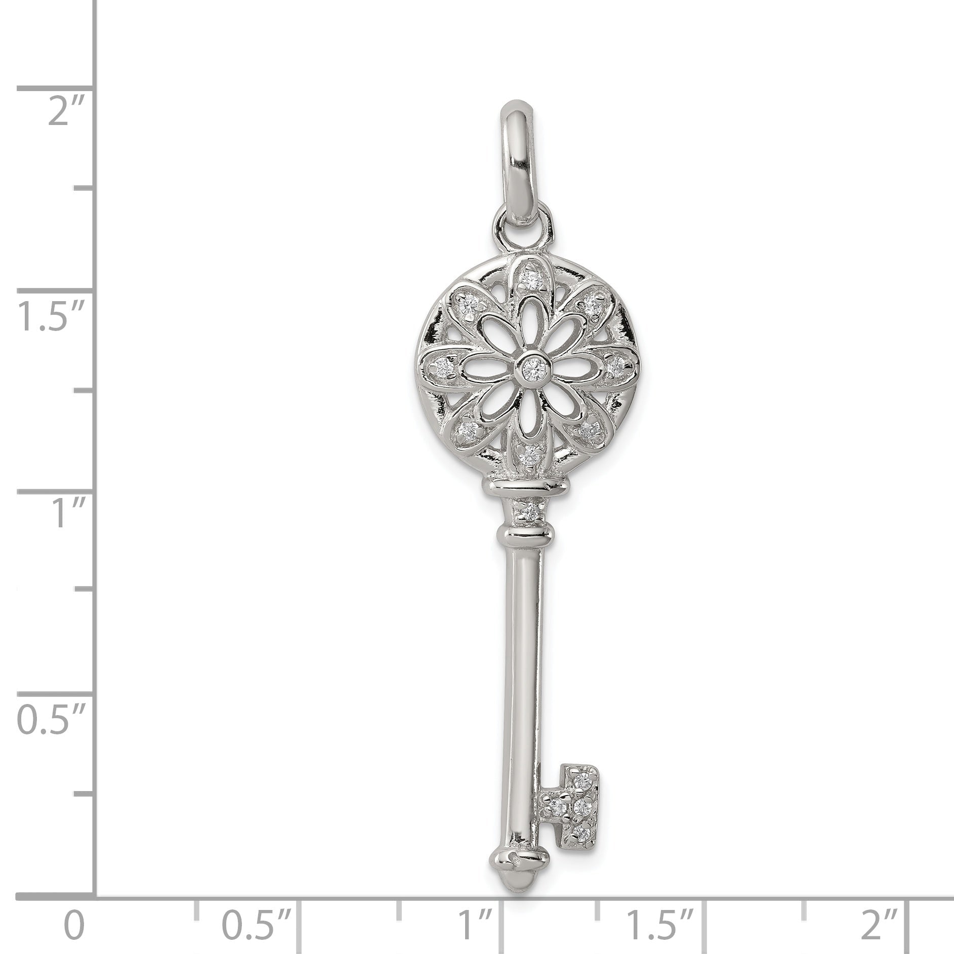 Sterling Silver Rhodium-Plated Cz Key Pendant