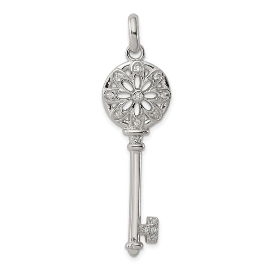 Sterling Silver Rhodium-Plated Cz Key Pendant