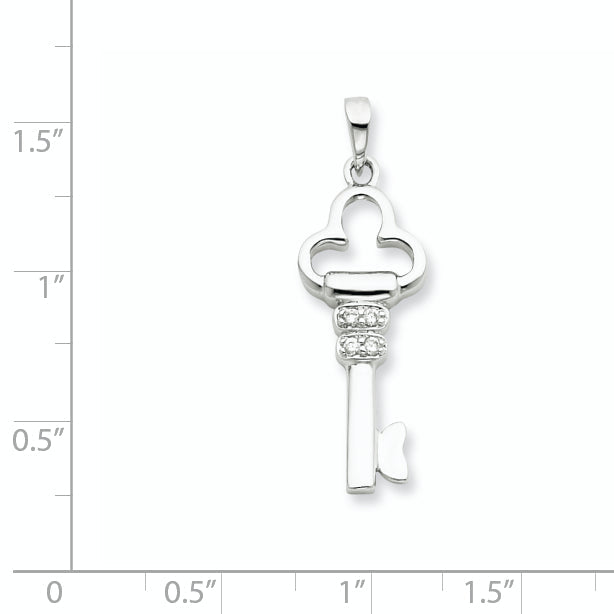 Sterling Silver Cz Key Pendant
