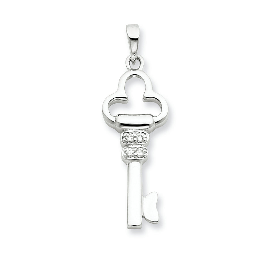Sterling Silver Cz Key Pendant