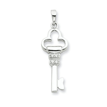 Sterling Silver Cz Key Pendant