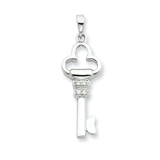 Sterling Silver Cz Key Pendant